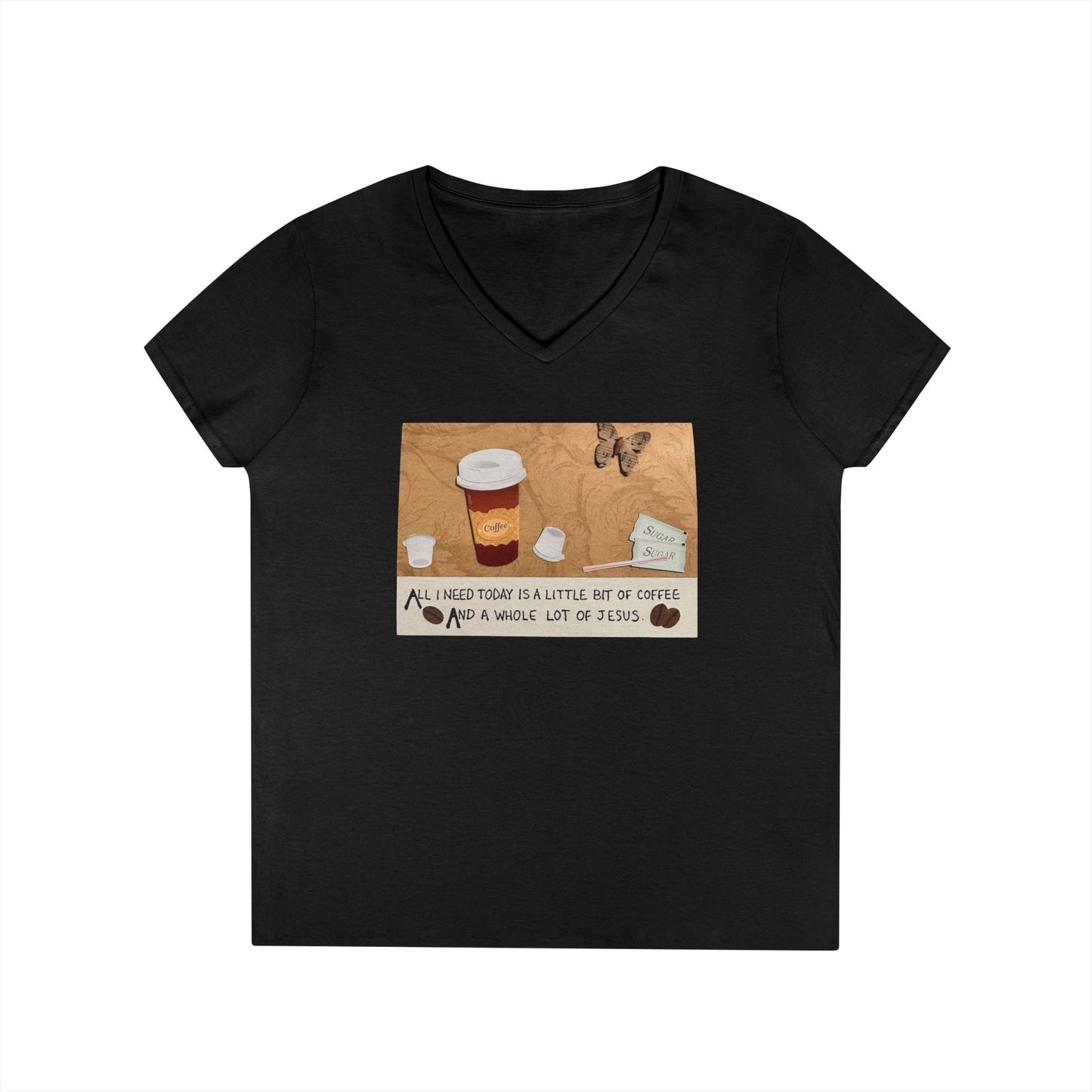 Coffee & Jesus V-Neck T-Shirt for Women