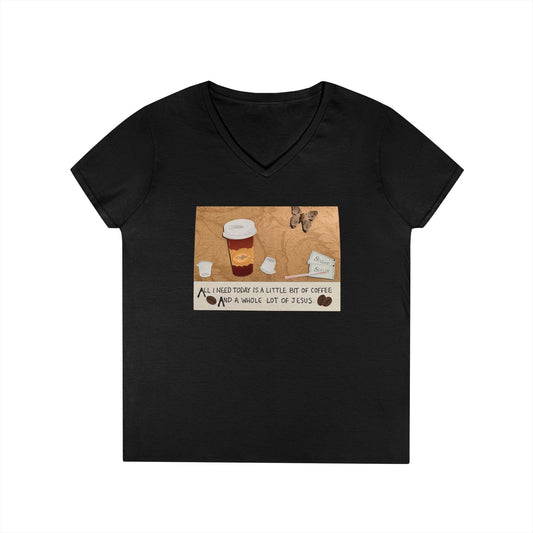 Coffee & Jesus V-Neck T-Shirt for Women