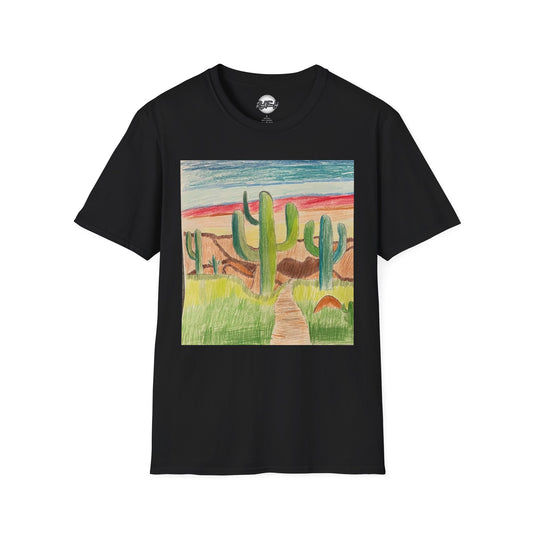 Desert Landscape Unisex Softstyle T-Shirt - Artistic Cactus Design