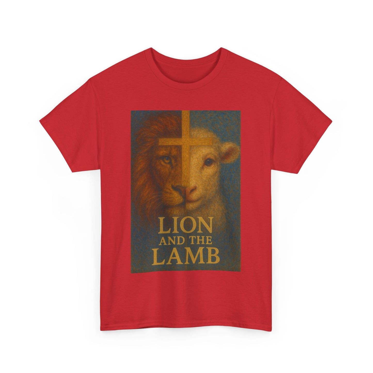 Lion and the Lamb Unisex Heavy Cotton Tee - Spiritual Symbolism Shirt for Faith and Inspiration