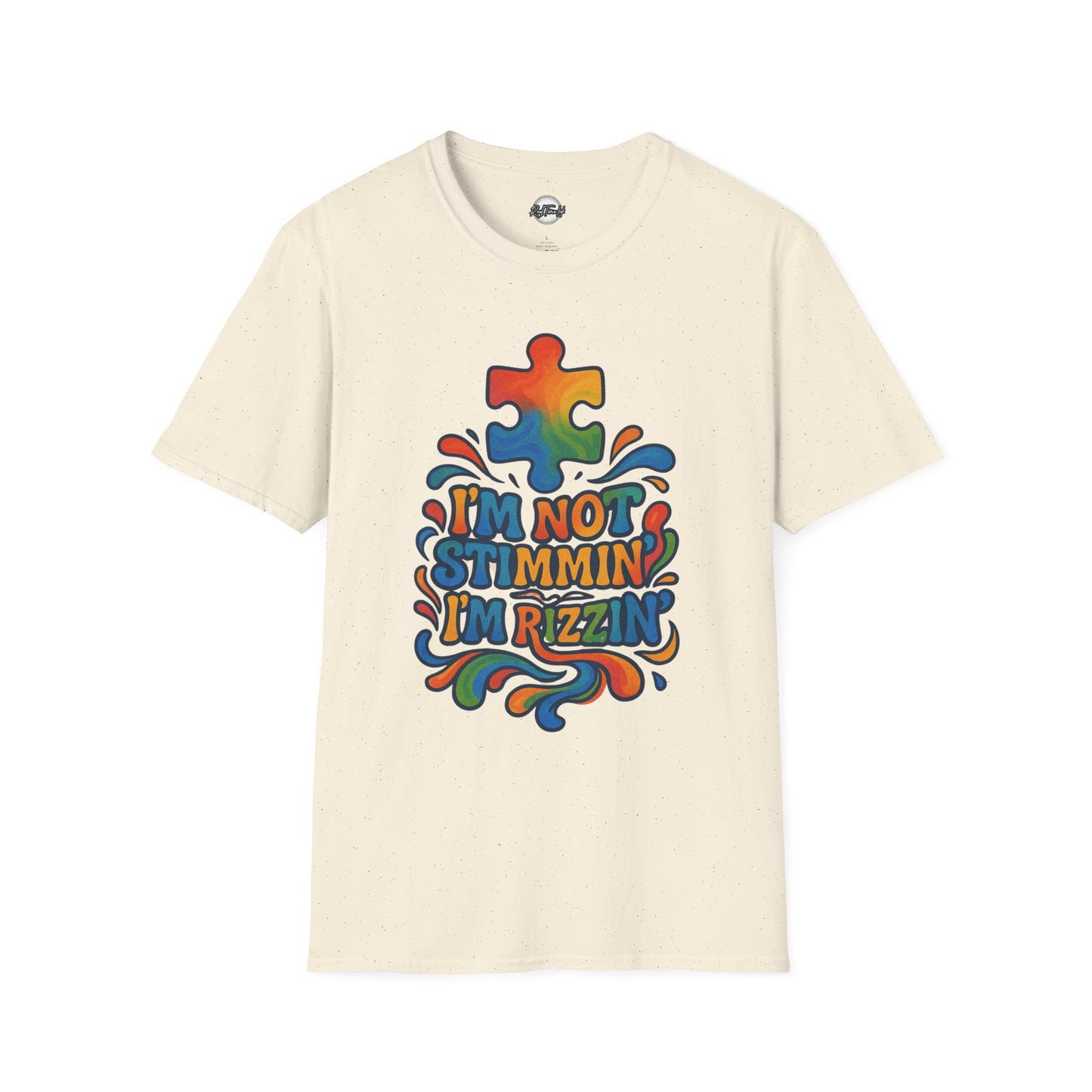 Colorful Puzzle Design T-Shirt - "I'm Not Stimming, I'm Rizzin'"