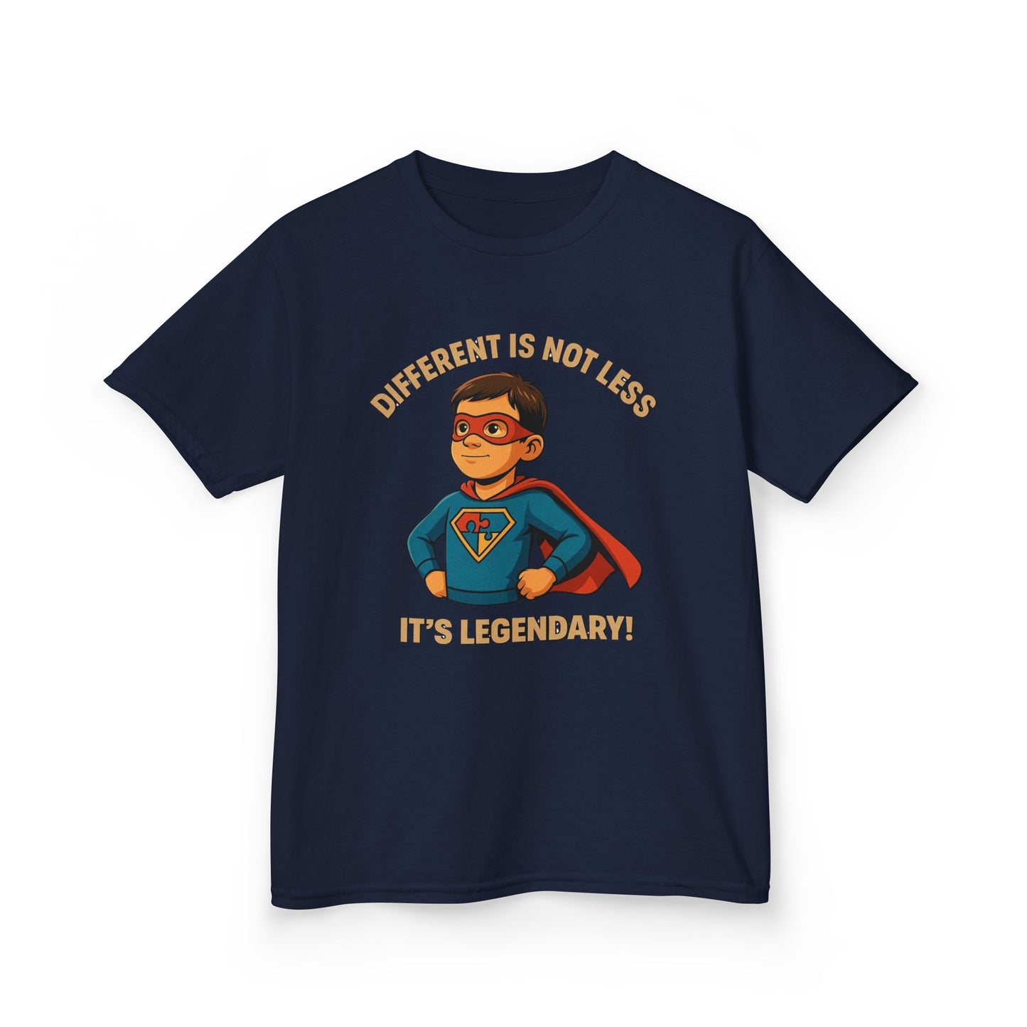 Kids Autism Superhero Tee - 'Different Is Not Less, It's Legendary!'