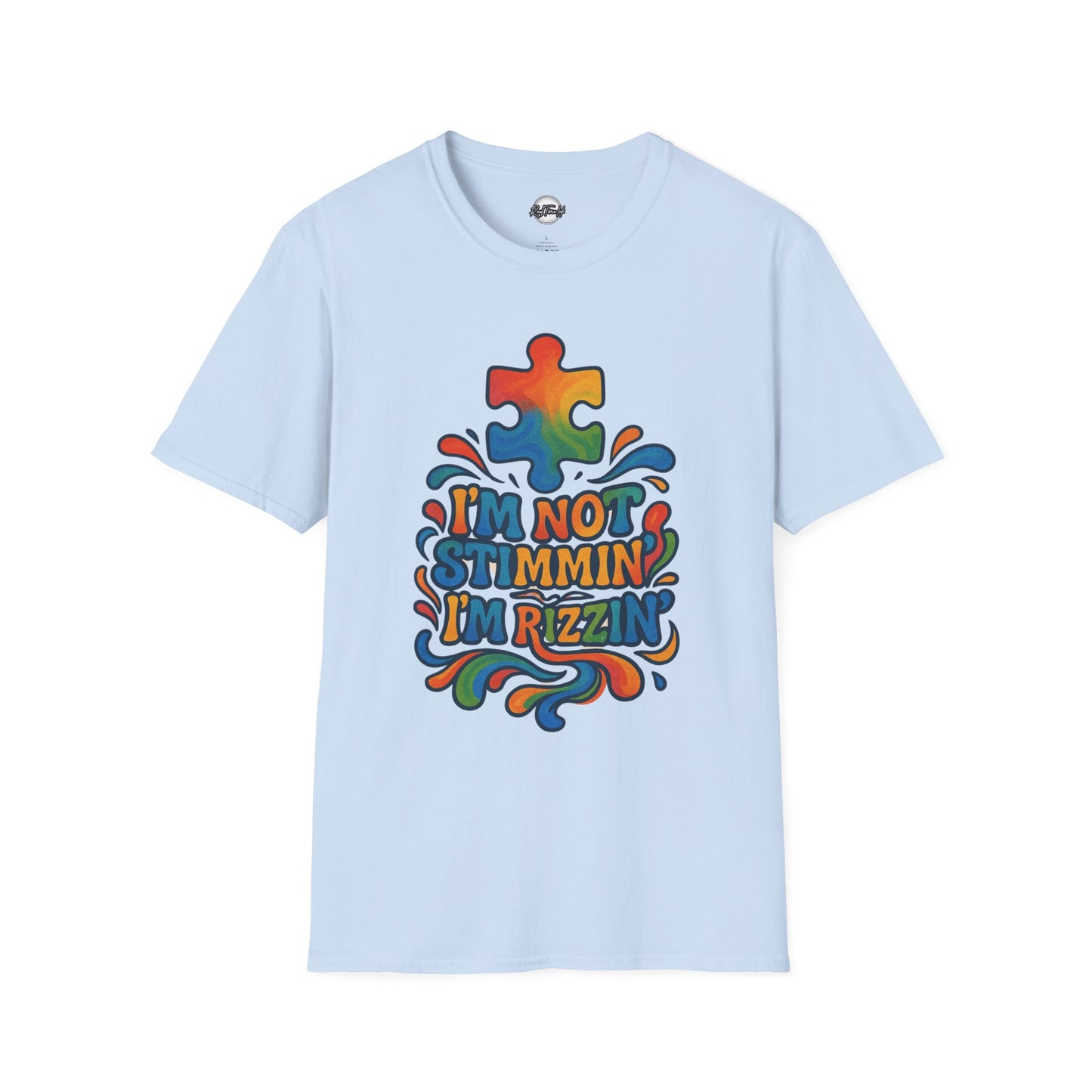 Colorful Puzzle Design T-Shirt - "I'm Not Stimming, I'm Rizzin'"