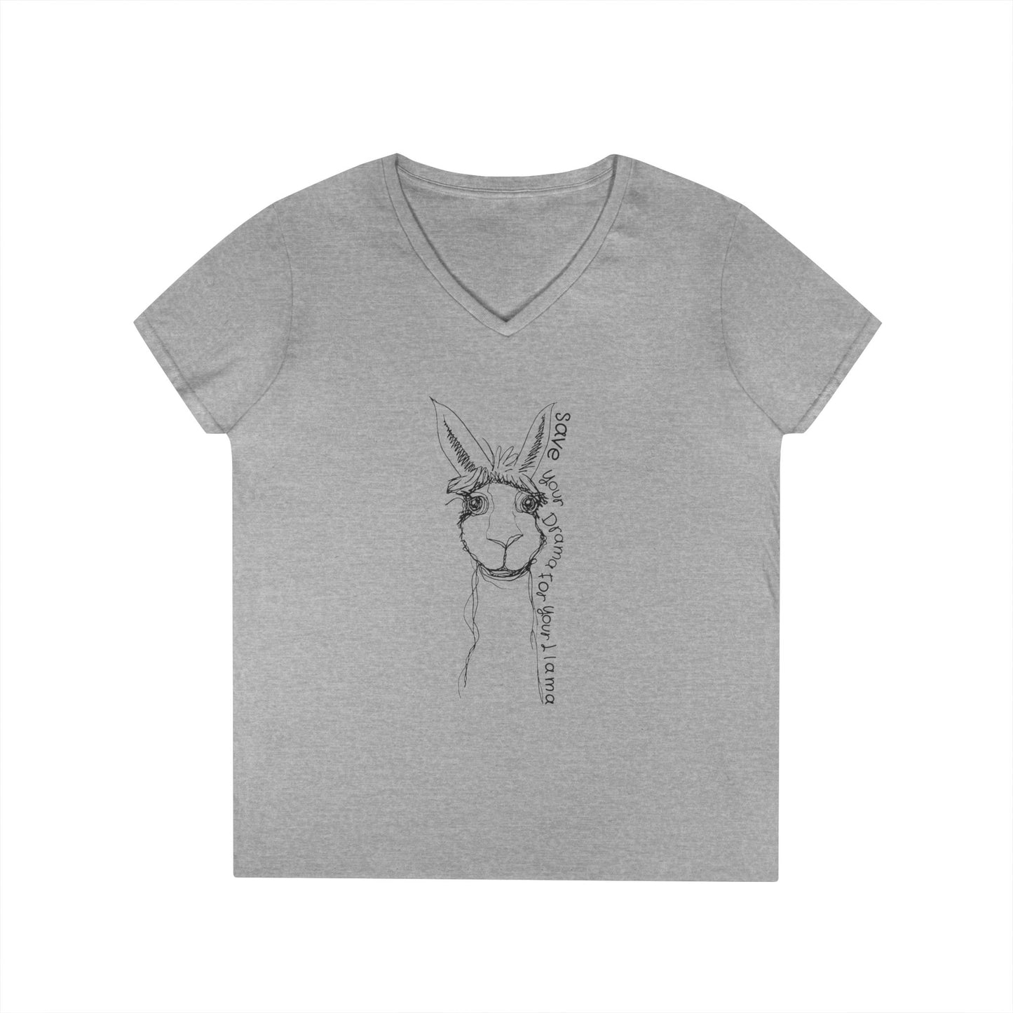 Llama Love V-Neck T-Shirt, Funny Animal Graphic Tee, Casual Outing Top, Gift for Animal Lovers, Unique Birthday Present, Cute Summer Apparel