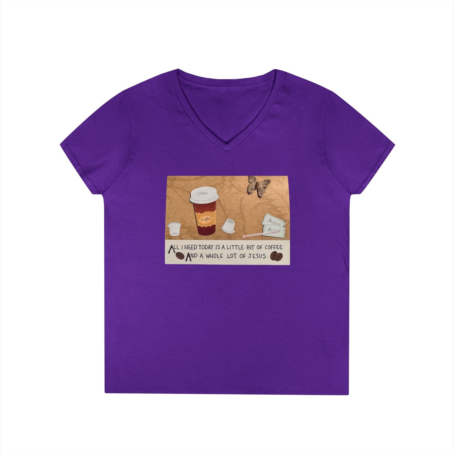 Coffee & Jesus V-Neck T-Shirt for Women