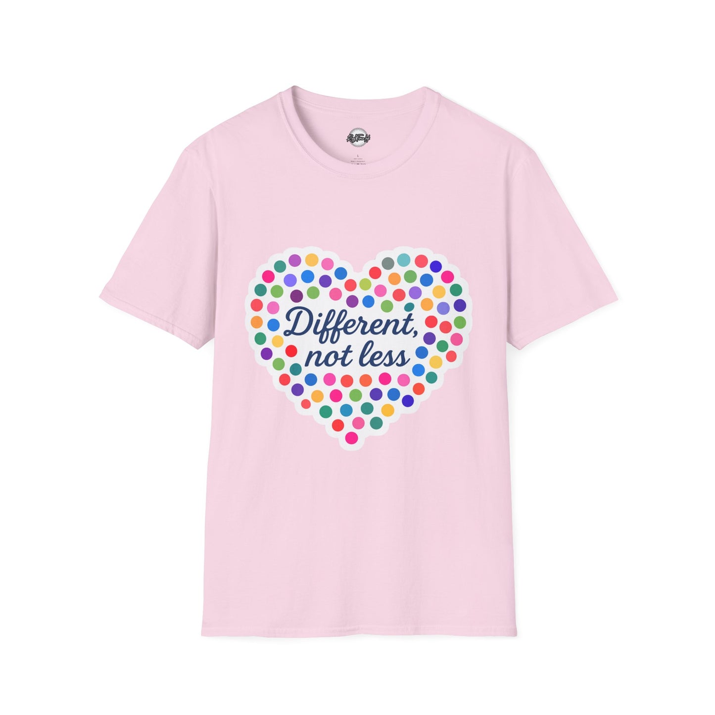 Unisex Softstyle T-Shirt - "Different, Not Less" Colorful Heart Design