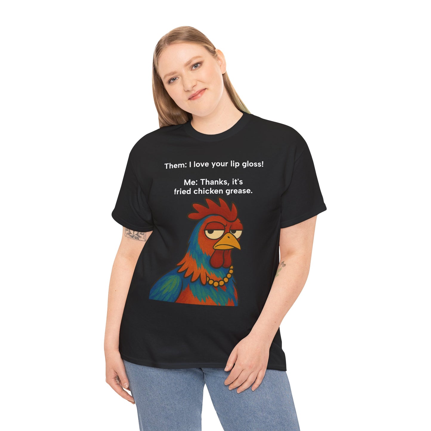 Funny Unisex Heavy Cotton Tee - 'Fried Chicken Grease' Chicken Graphic Shirt