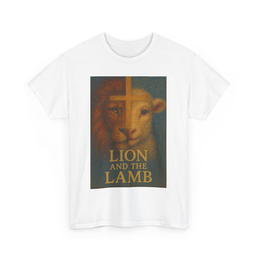Lion and the Lamb Unisex Heavy Cotton Tee - Spiritual Symbolism Shirt for Faith and Inspiration
