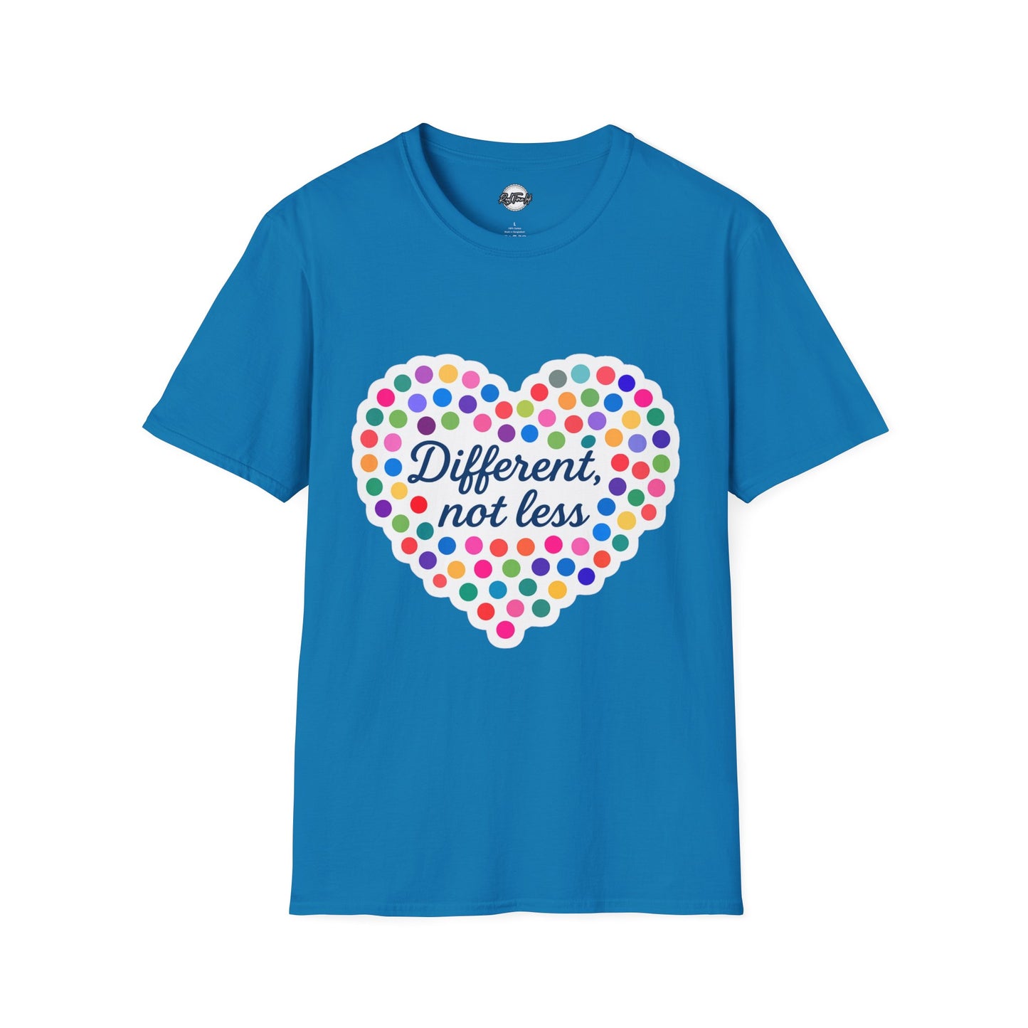 Unisex Softstyle T-Shirt - "Different, Not Less" Colorful Heart Design