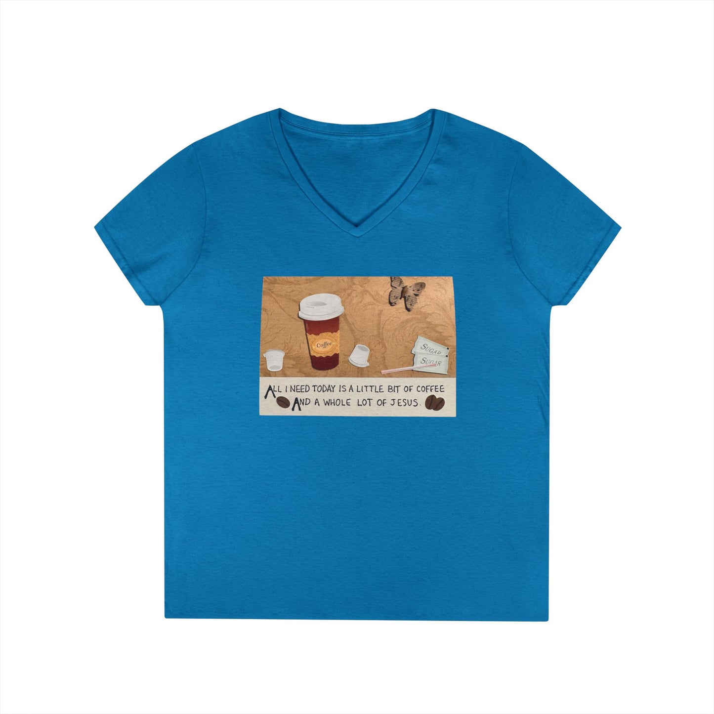 Coffee & Jesus V-Neck T-Shirt for Women
