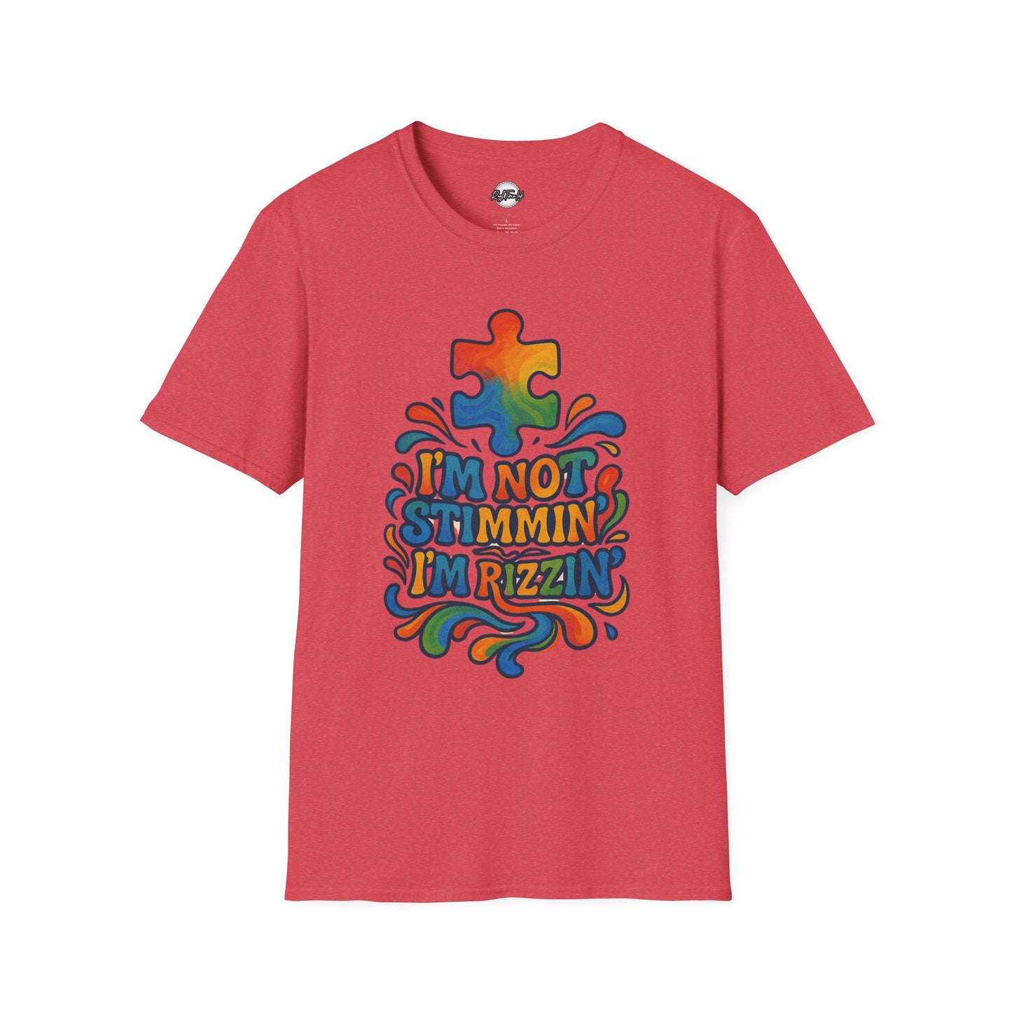 Colorful Puzzle Design T-Shirt - "I'm Not Stimming, I'm Rizzin'"