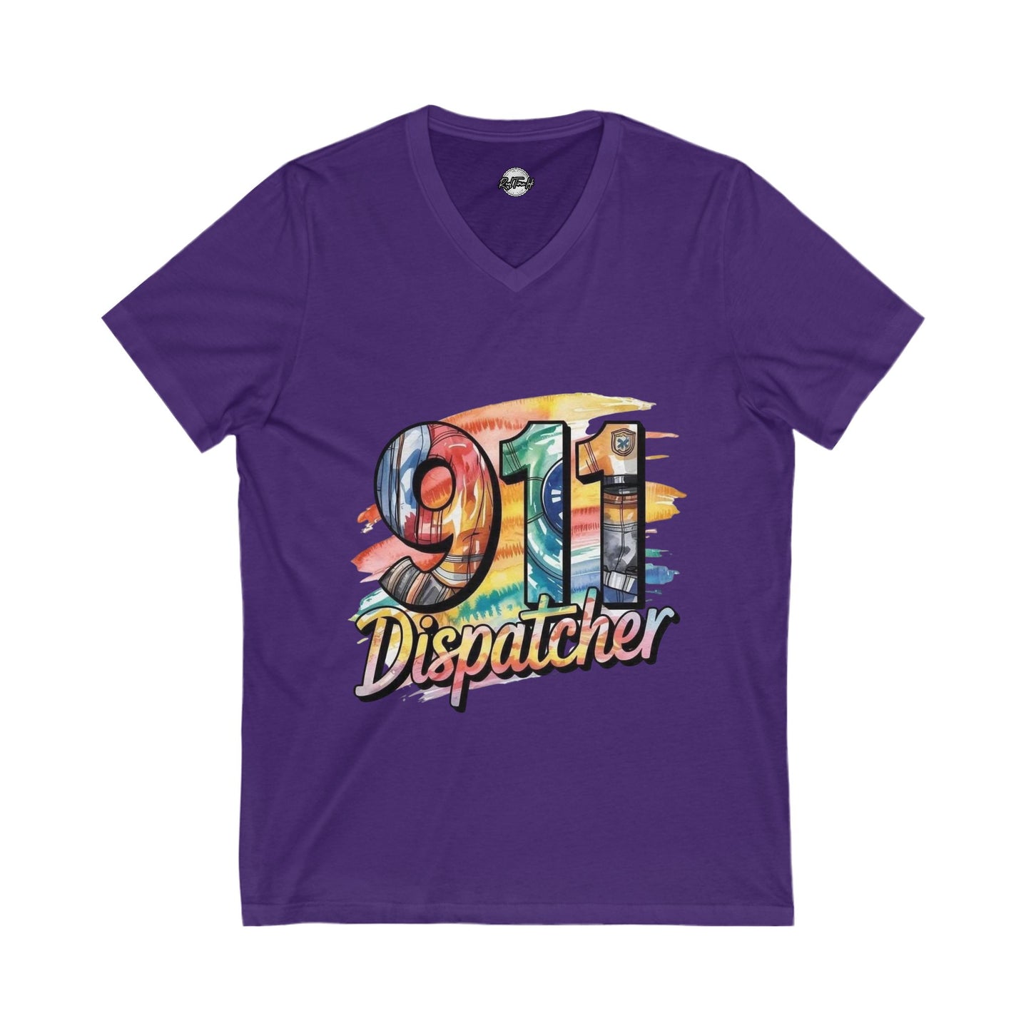 Rainbow 911 Dispatcher Tee, Funny Emergency Worker Shirt, First Responder Gift, V-Neck T-Shirt, Unisex Jersey Top, Colorful Dispatch Apparel