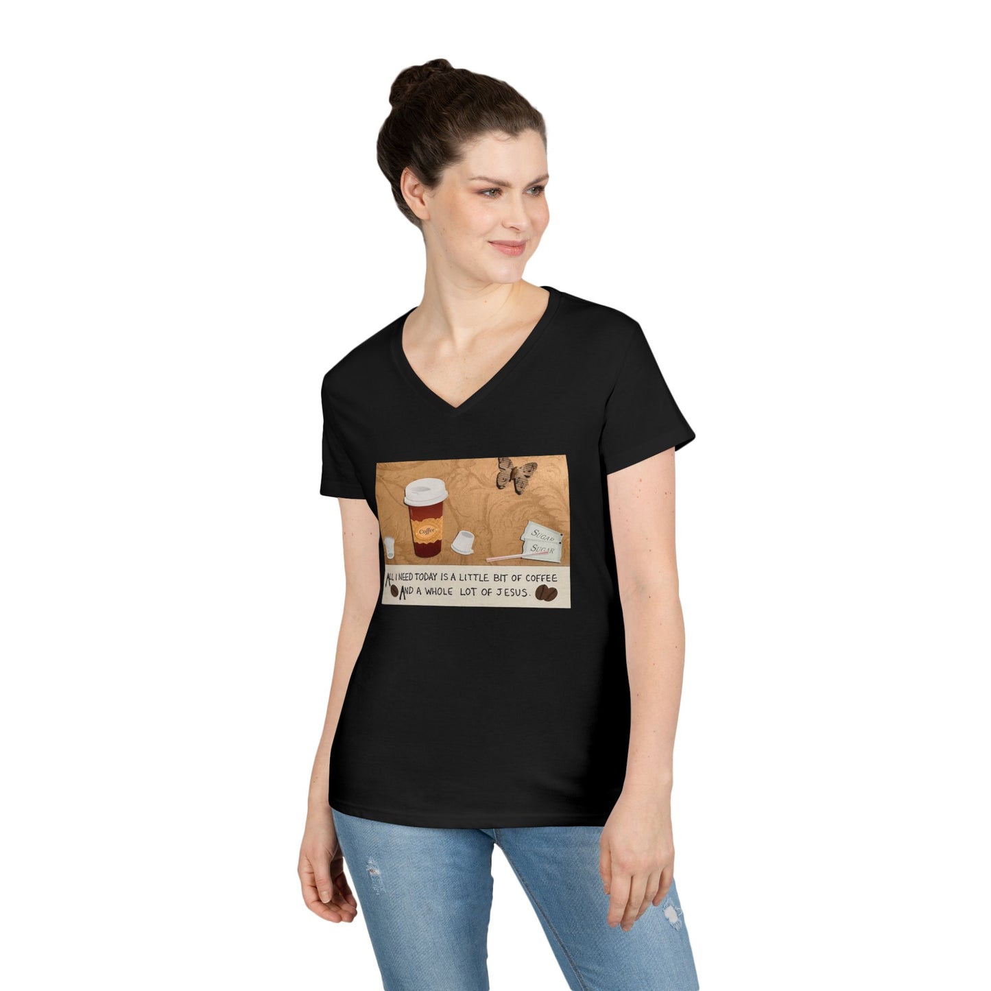 Coffee & Jesus V-Neck T-Shirt for Women