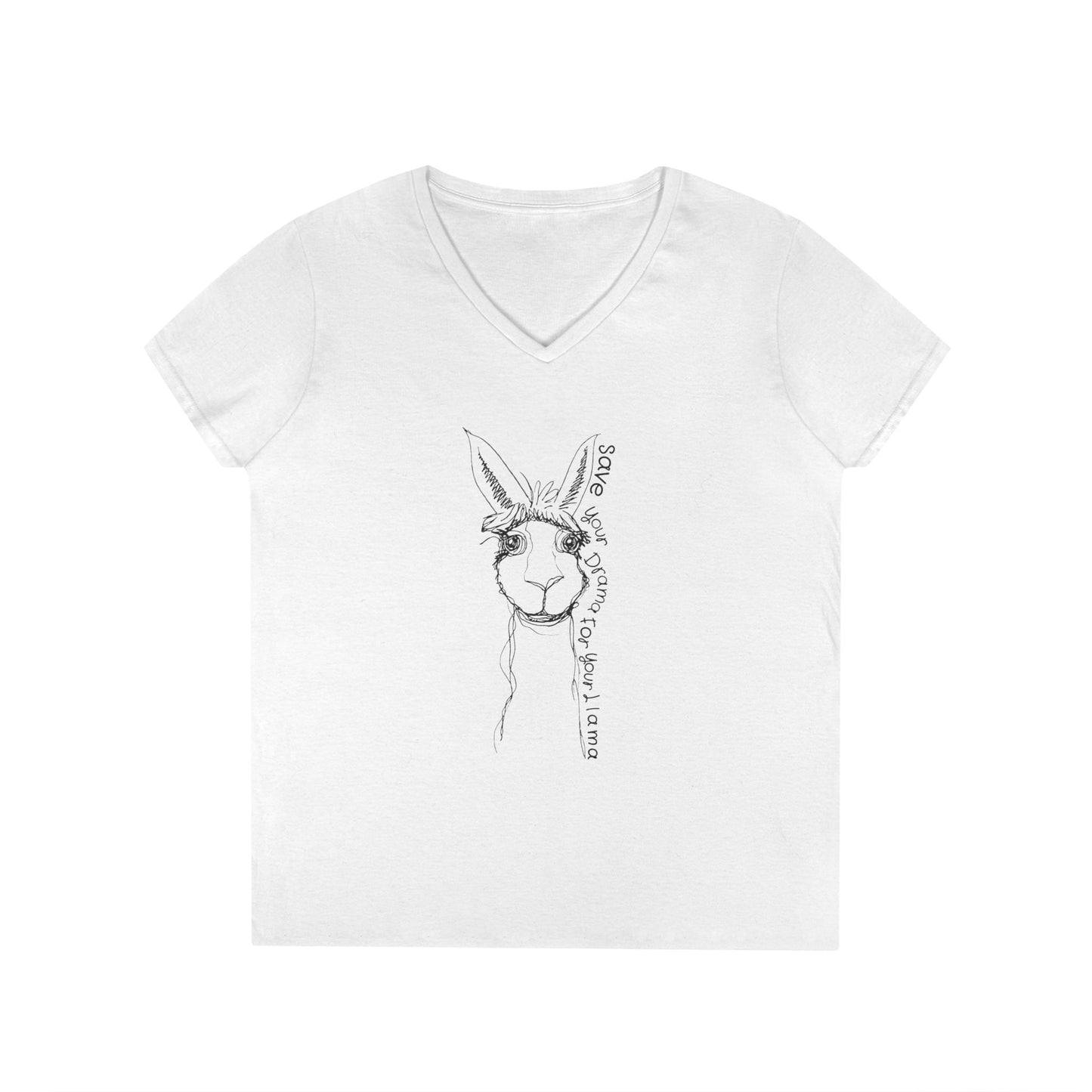 Llama Love V-Neck T-Shirt, Funny Animal Graphic Tee, Casual Outing Top, Gift for Animal Lovers, Unique Birthday Present, Cute Summer Apparel
