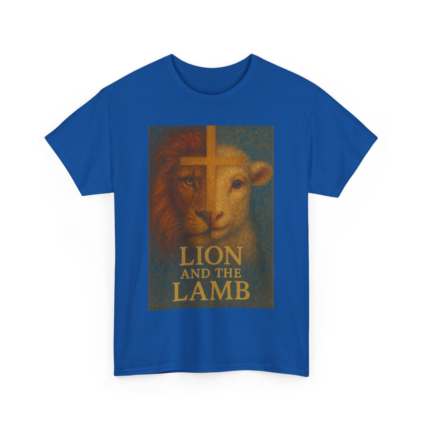 Lion and the Lamb Unisex Heavy Cotton Tee - Spiritual Symbolism Shirt for Faith and Inspiration