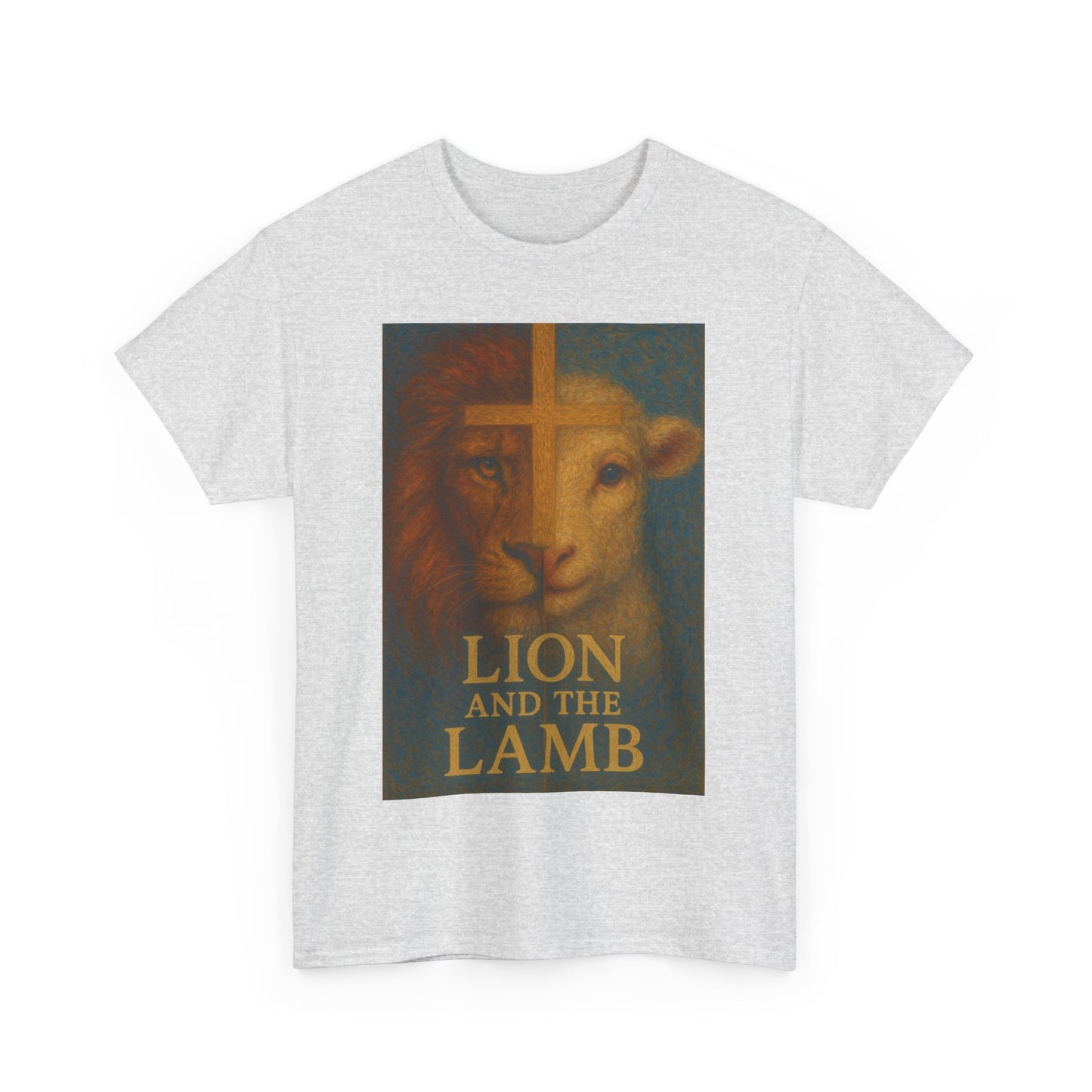 Lion and the Lamb Unisex Heavy Cotton Tee - Spiritual Symbolism Shirt for Faith and Inspiration