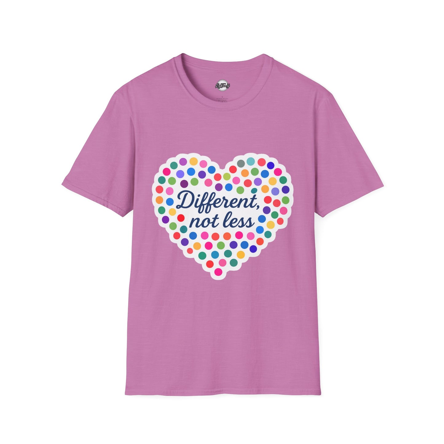 Unisex Softstyle T-Shirt - "Different, Not Less" Colorful Heart Design