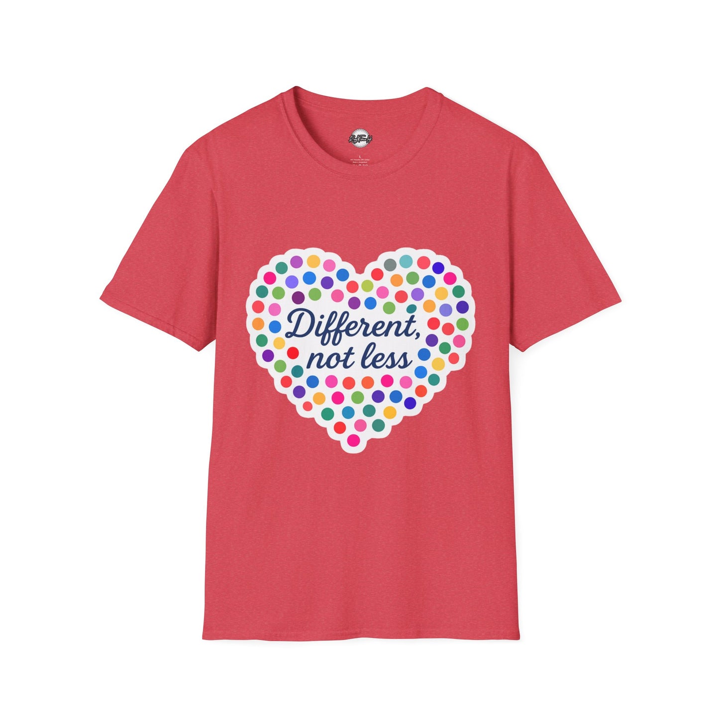 Unisex Softstyle T-Shirt - "Different, Not Less" Colorful Heart Design