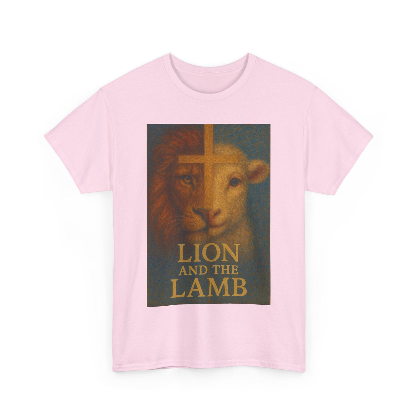 Lion and the Lamb Unisex Heavy Cotton Tee - Spiritual Symbolism Shirt for Faith and Inspiration
