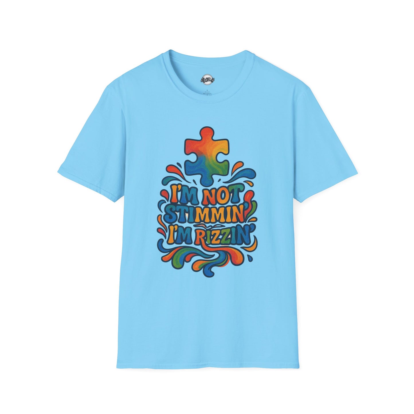 Colorful Puzzle Design T-Shirt - "I'm Not Stimming, I'm Rizzin'"