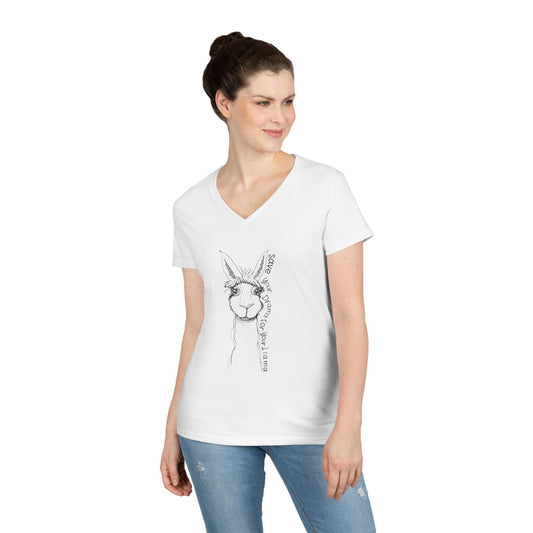 Llama Love V-Neck T-Shirt, Funny Animal Graphic Tee, Casual Outing Top, Gift for Animal Lovers, Unique Birthday Present, Cute Summer Apparel