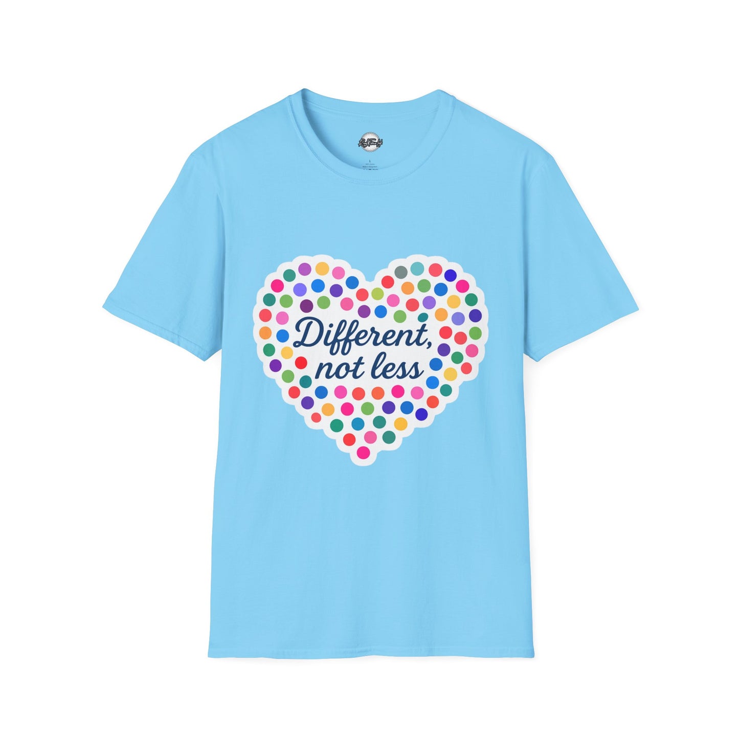 Unisex Softstyle T-Shirt - "Different, Not Less" Colorful Heart Design