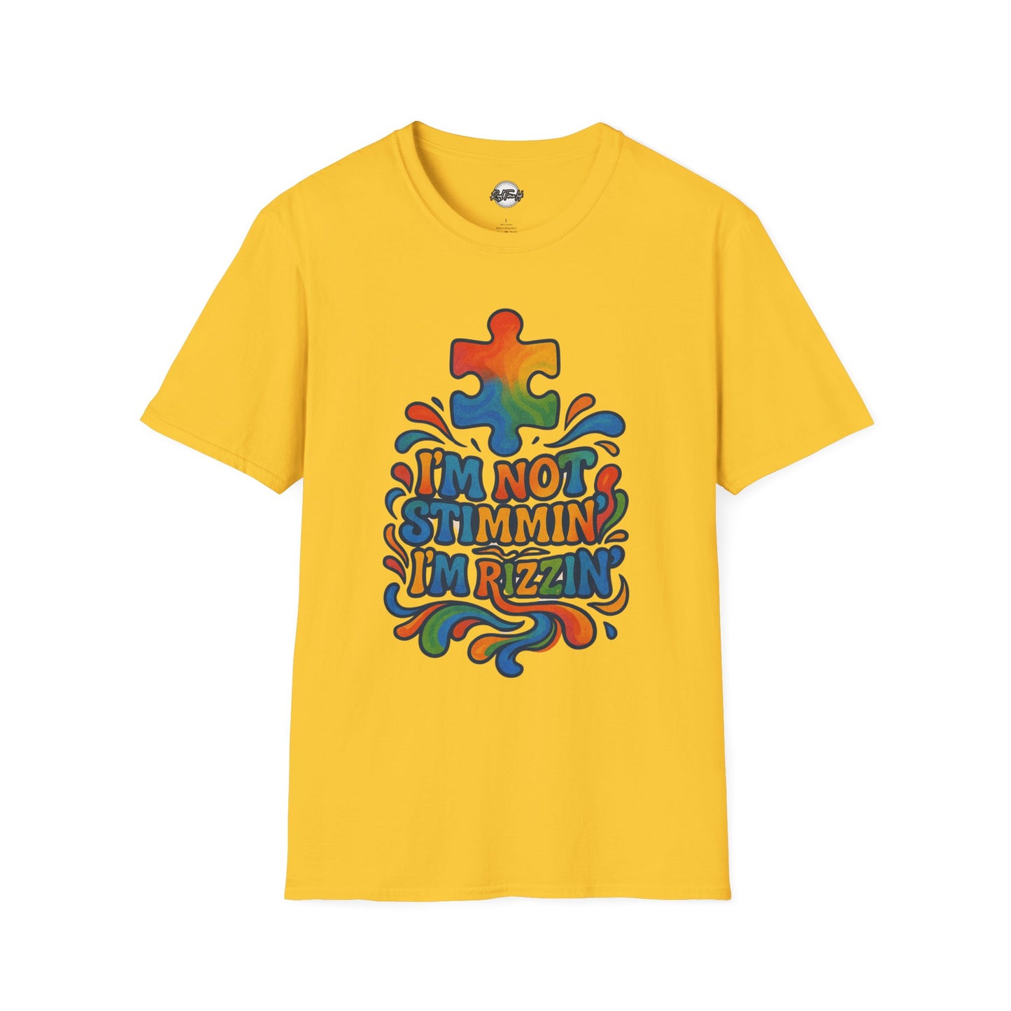 Colorful Puzzle Design T-Shirt - "I'm Not Stimming, I'm Rizzin'"