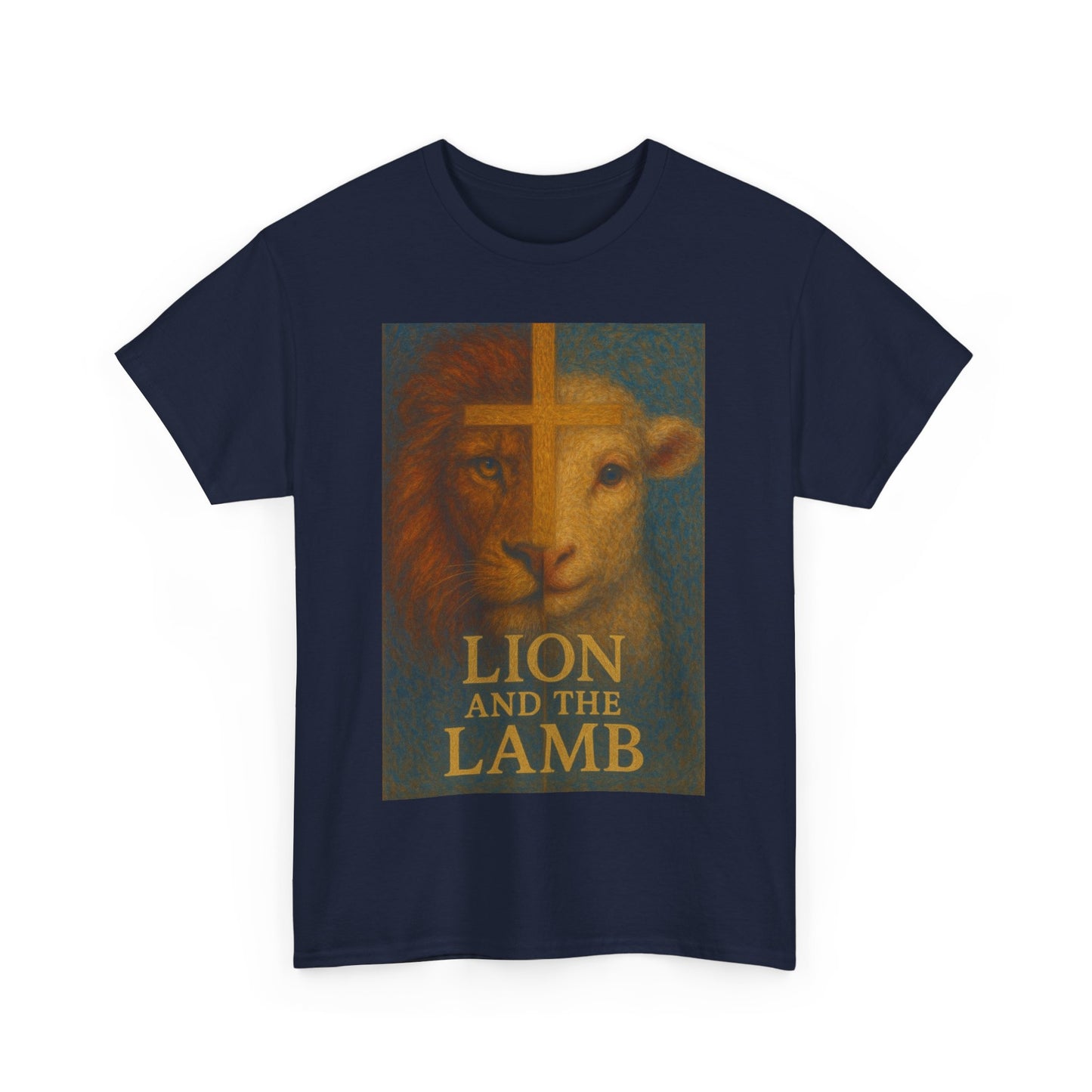 Lion and the Lamb Unisex Heavy Cotton Tee - Spiritual Symbolism Shirt for Faith and Inspiration