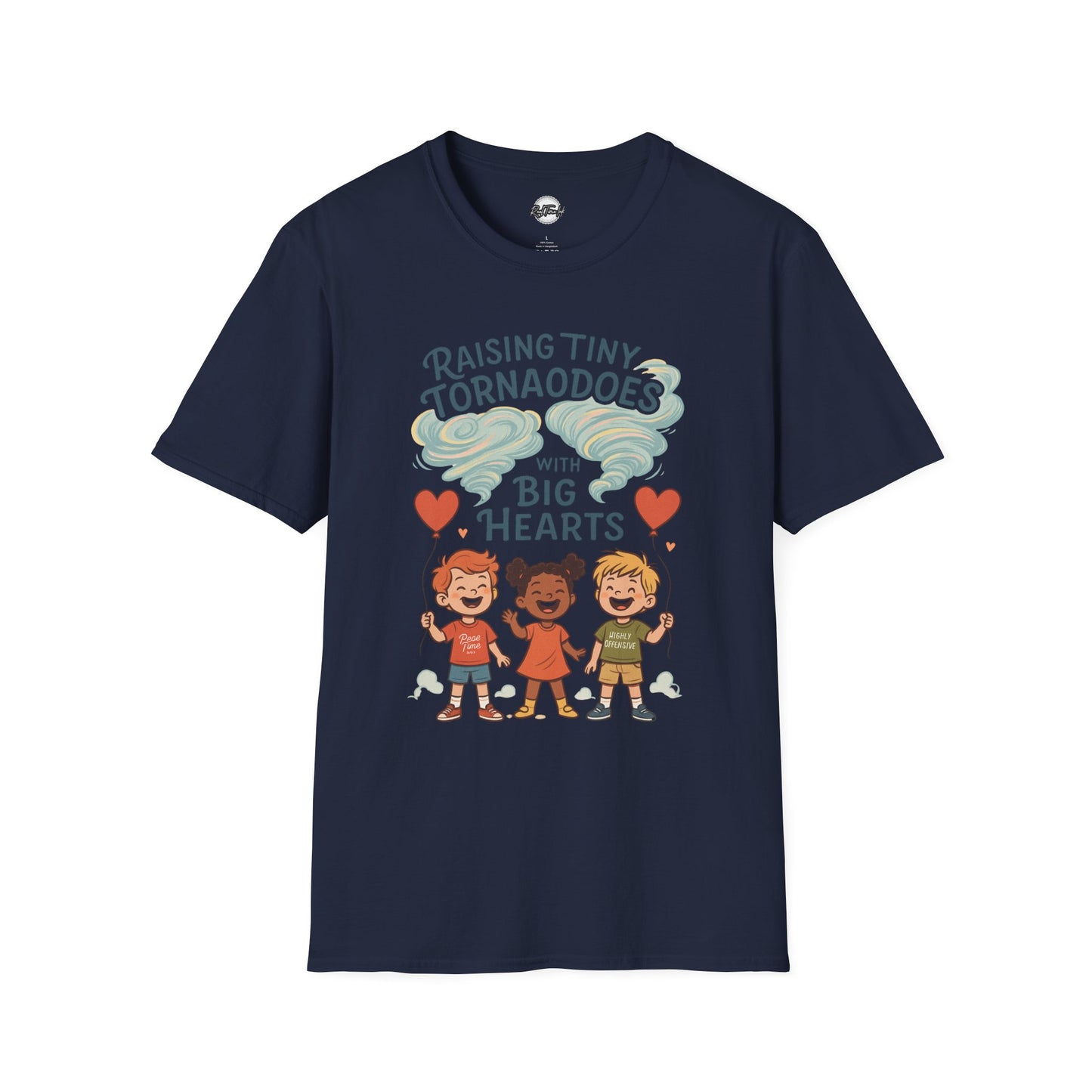 Raising Tiny Tornadoes Unisex Softstyle T-Shirt - Big Hearts Design