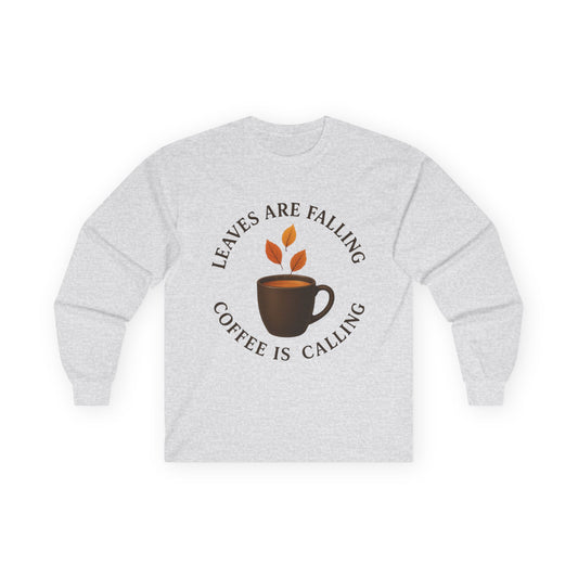 Fall-Themed Long Sleeve Tee, Cozy Autumn Shirt, Coffee Lover's Gift, Perfect for Thanksgiving, Stylish Layering Top