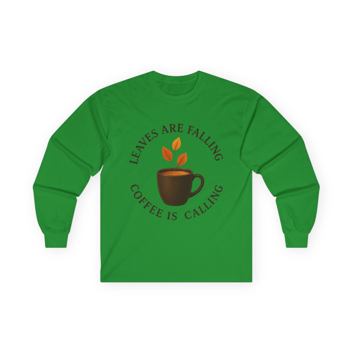 Fall-Themed Long Sleeve Tee, Cozy Autumn Shirt, Coffee Lover's Gift, Perfect for Thanksgiving, Stylish Layering Top