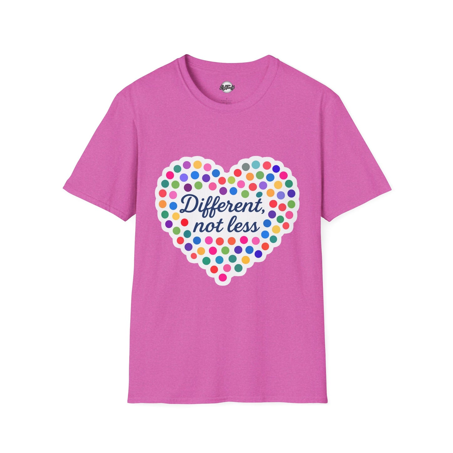 Unisex Softstyle T-Shirt - "Different, Not Less" Colorful Heart Design