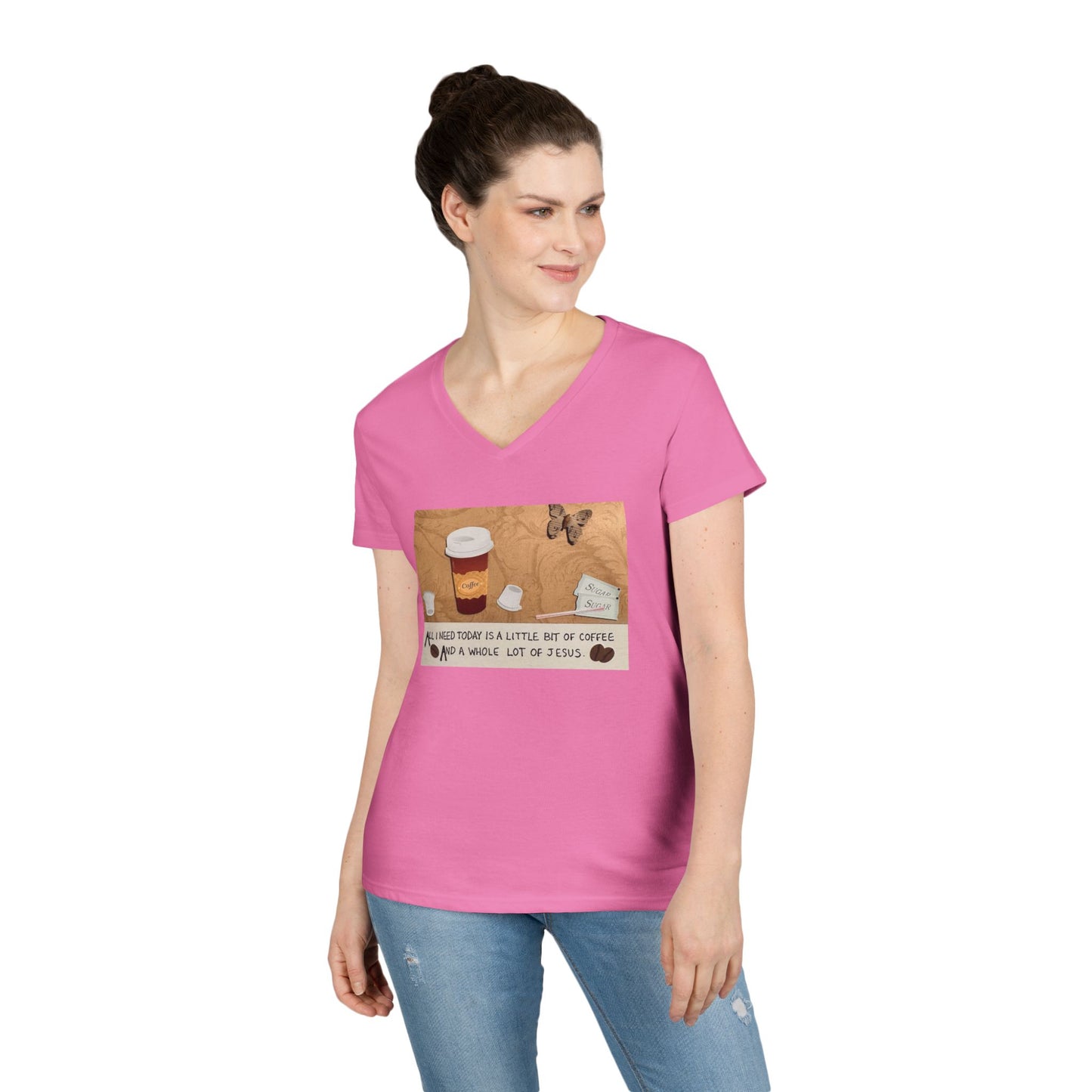 Coffee & Jesus V-Neck T-Shirt for Women