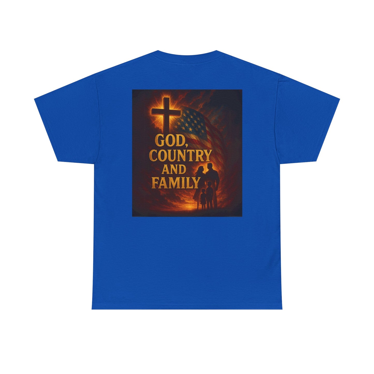 Patriotic Unisex Heavy Cotton Tee - God Country Family, Independence Day Shirt, Veteran Gift, Family Gathering Tee, Fourth of July Clothing