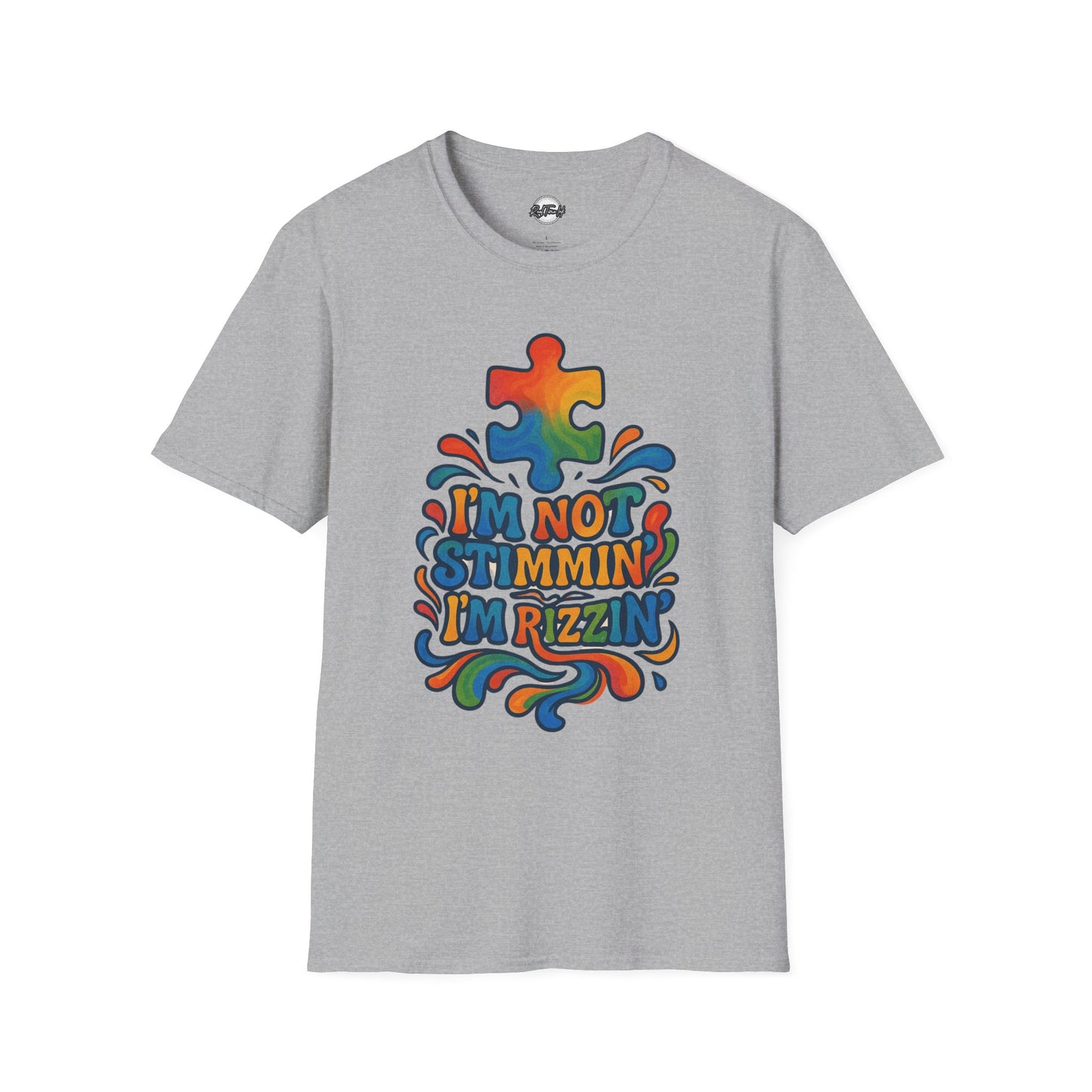 Colorful Puzzle Design T-Shirt - "I'm Not Stimming, I'm Rizzin'"