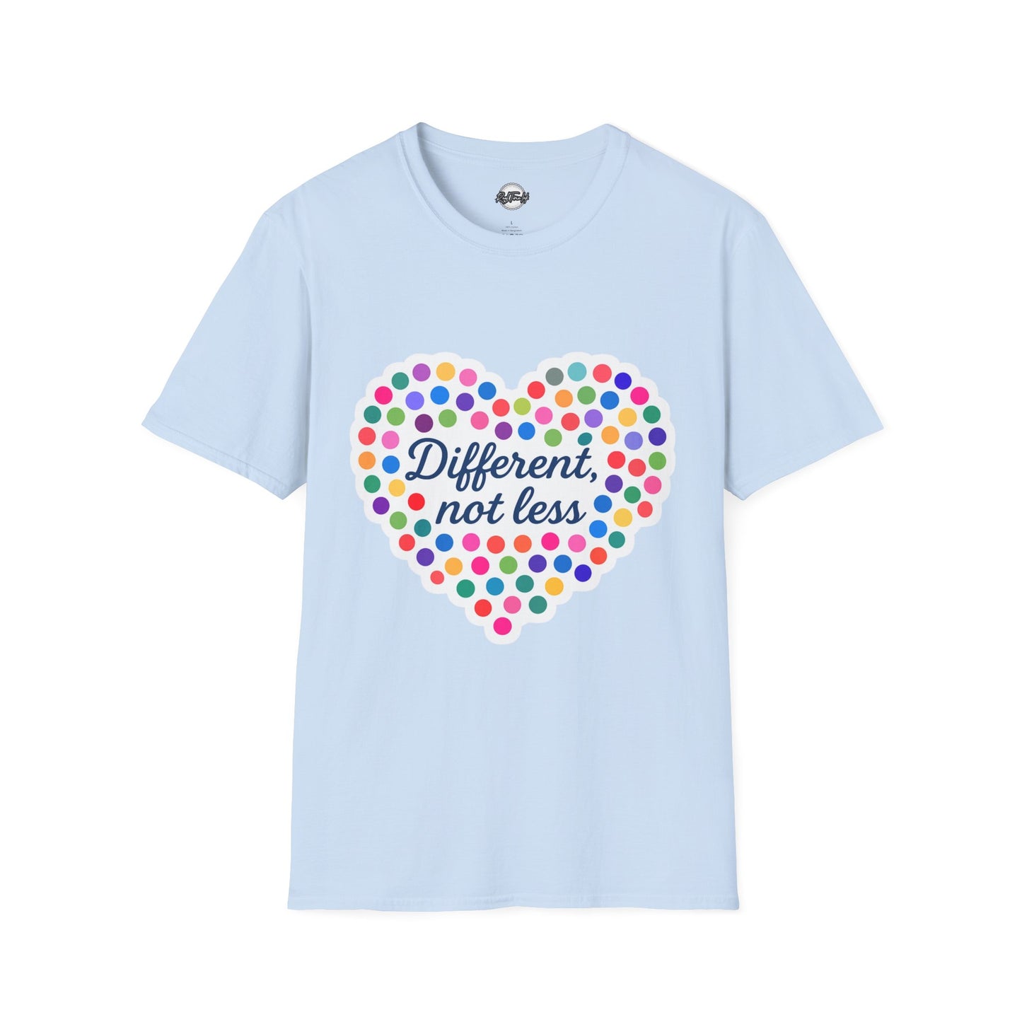 Unisex Softstyle T-Shirt - "Different, Not Less" Colorful Heart Design