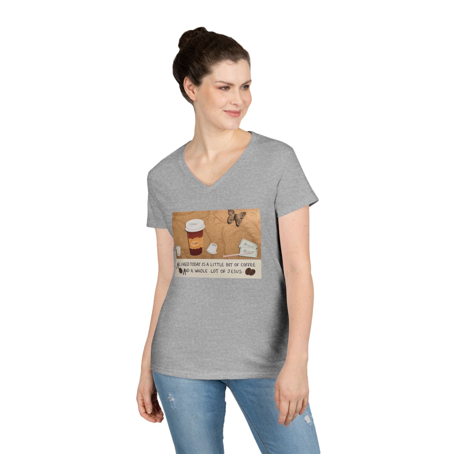 Coffee & Jesus V-Neck T-Shirt for Women