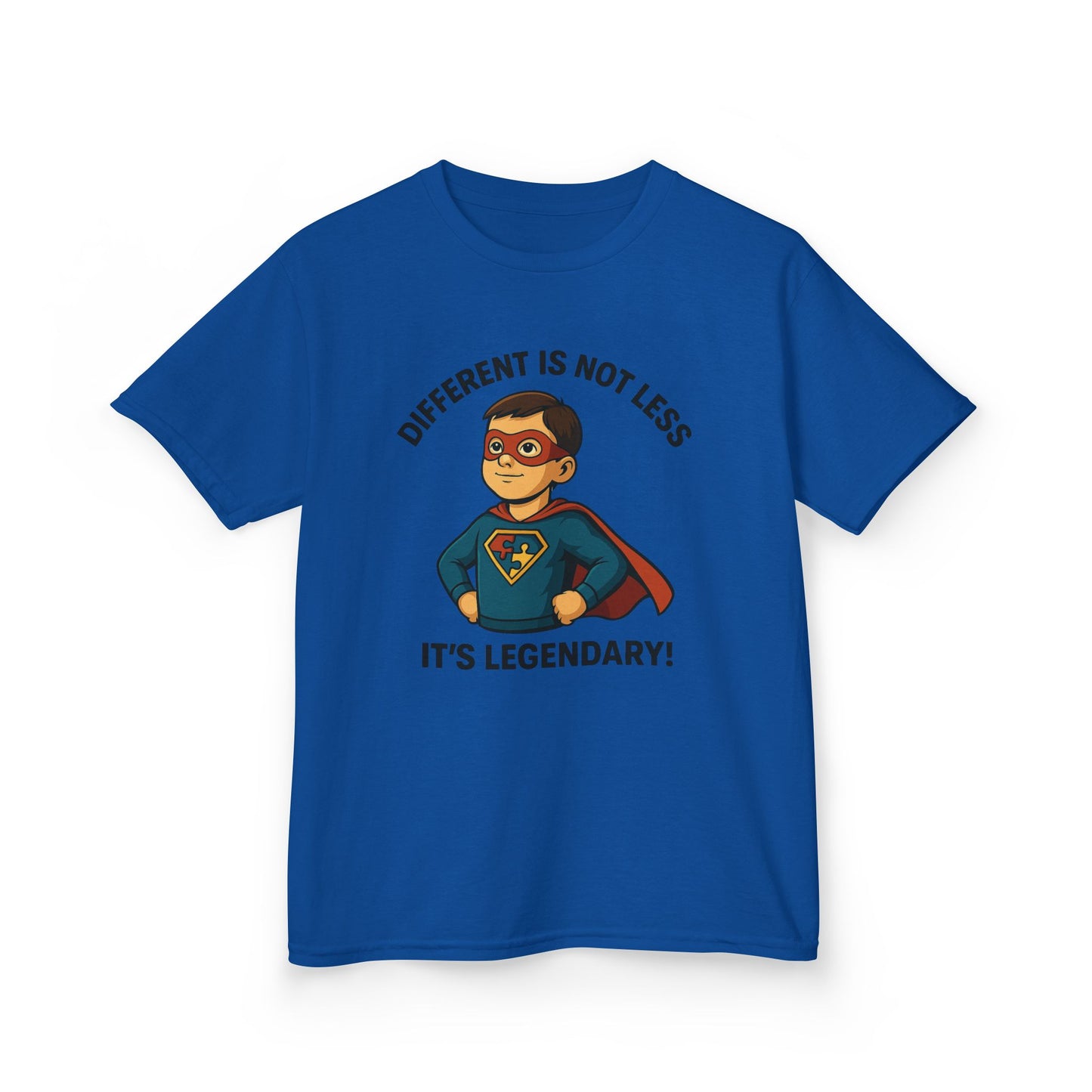 Kids Autism Superhero Tee - 'Different Is Not Less, It's Legendary!'