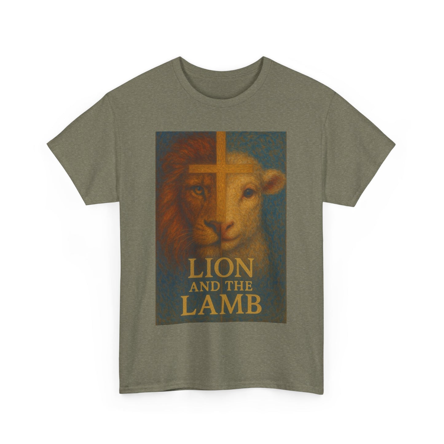 Lion and the Lamb Unisex Heavy Cotton Tee - Spiritual Symbolism Shirt for Faith and Inspiration