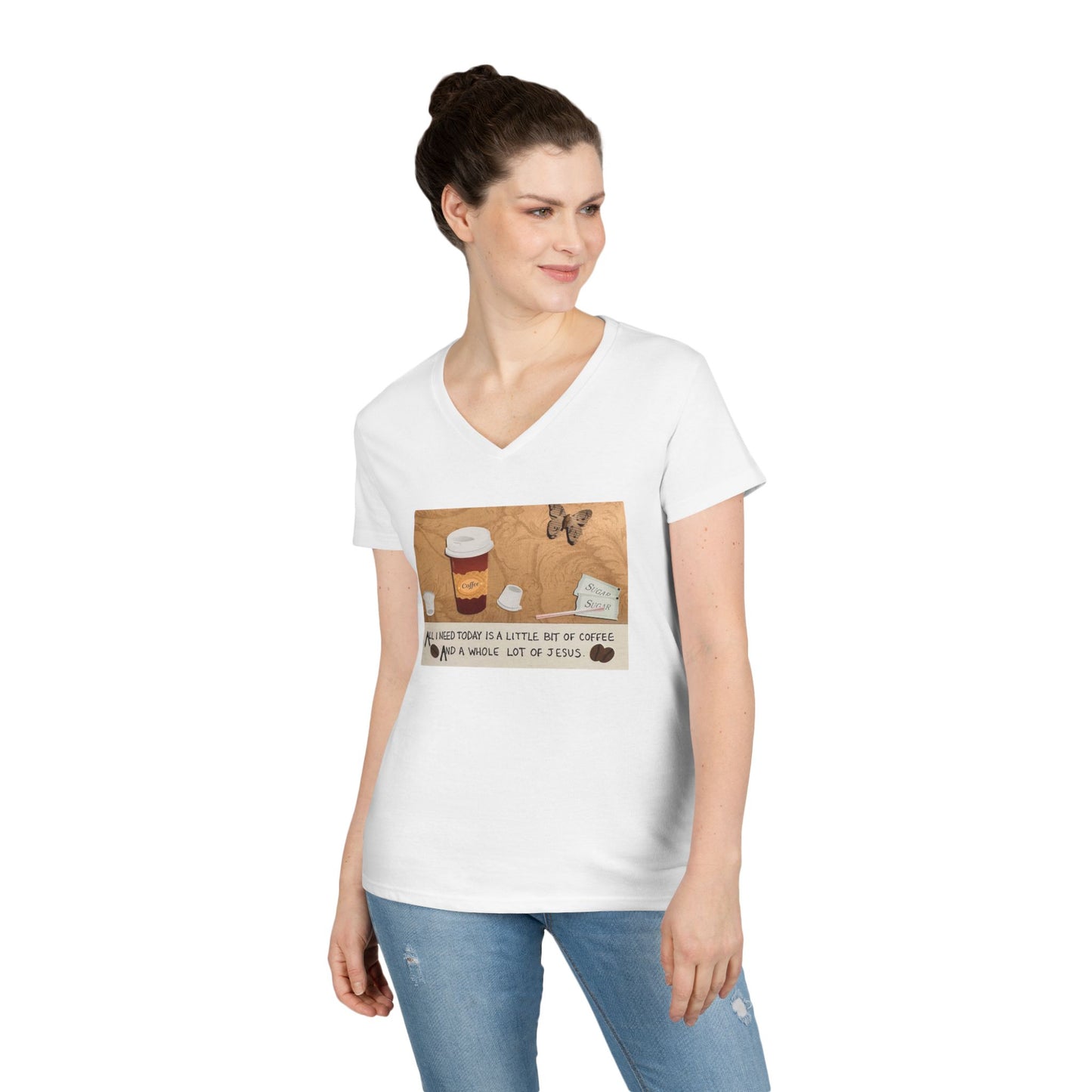 Coffee & Jesus V-Neck T-Shirt for Women