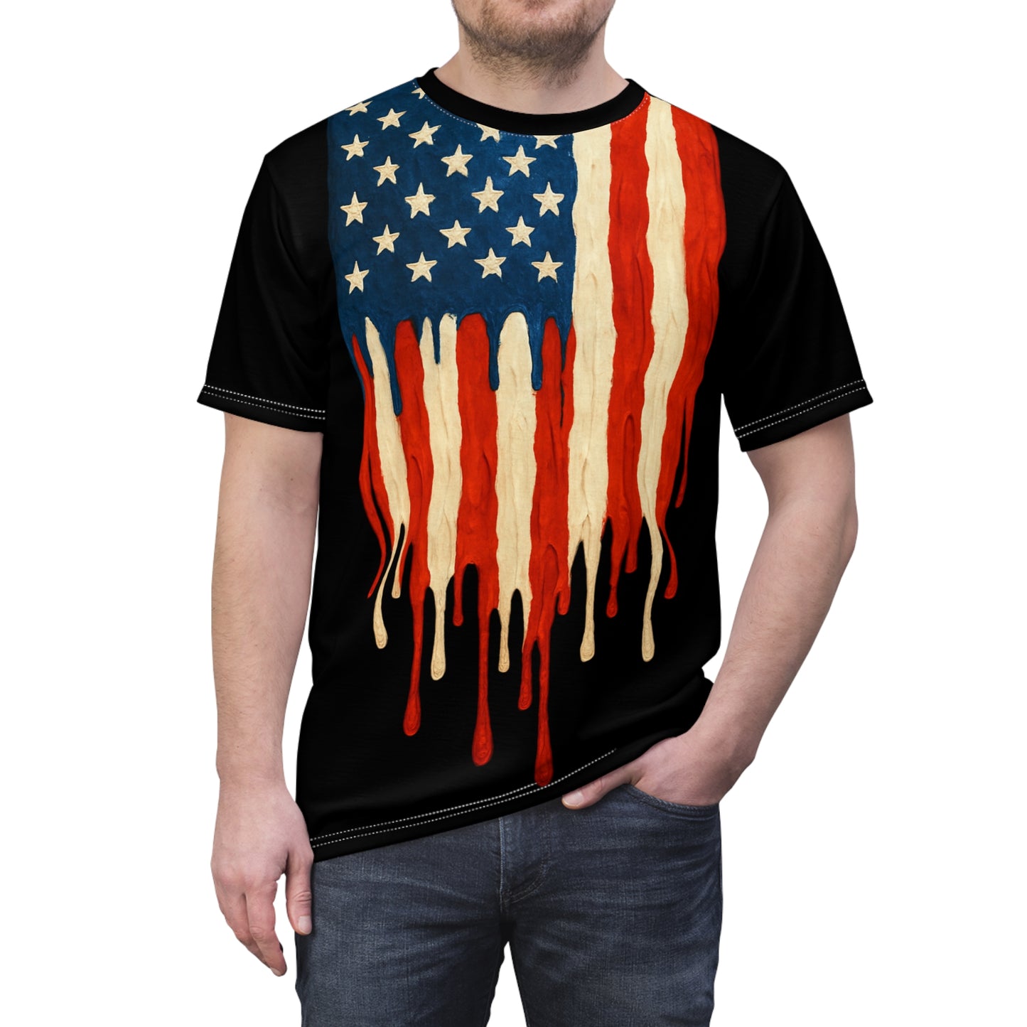 Patriotic Drip Tee | Unisex Cut & Sew T-Shirt, American Flag Design, Unique Graphic Tee, Summer Style, Independence Day Shirt