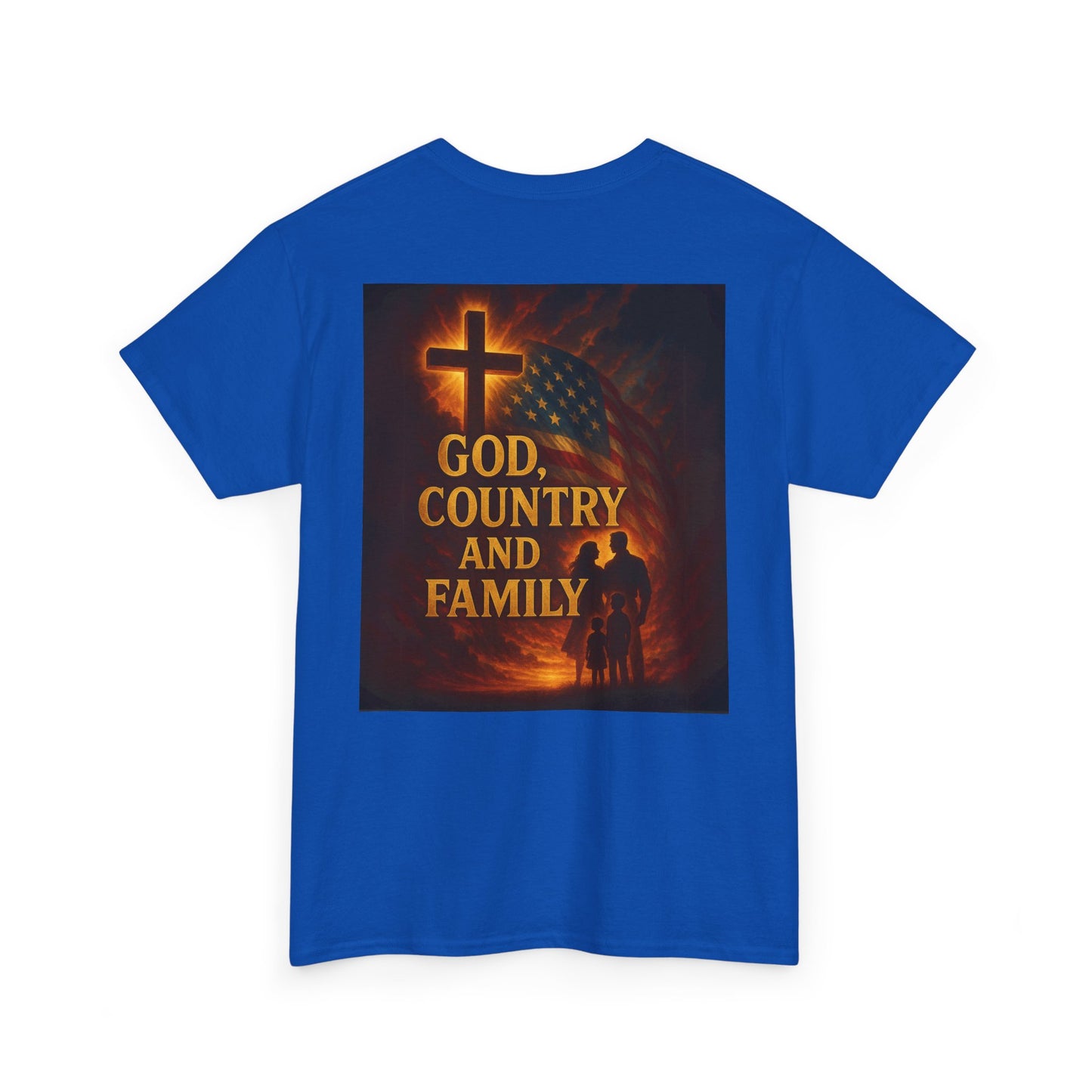 Patriotic Unisex Heavy Cotton Tee - God Country Family, Independence Day Shirt, Veteran Gift, Family Gathering Tee, Fourth of July Clothing
