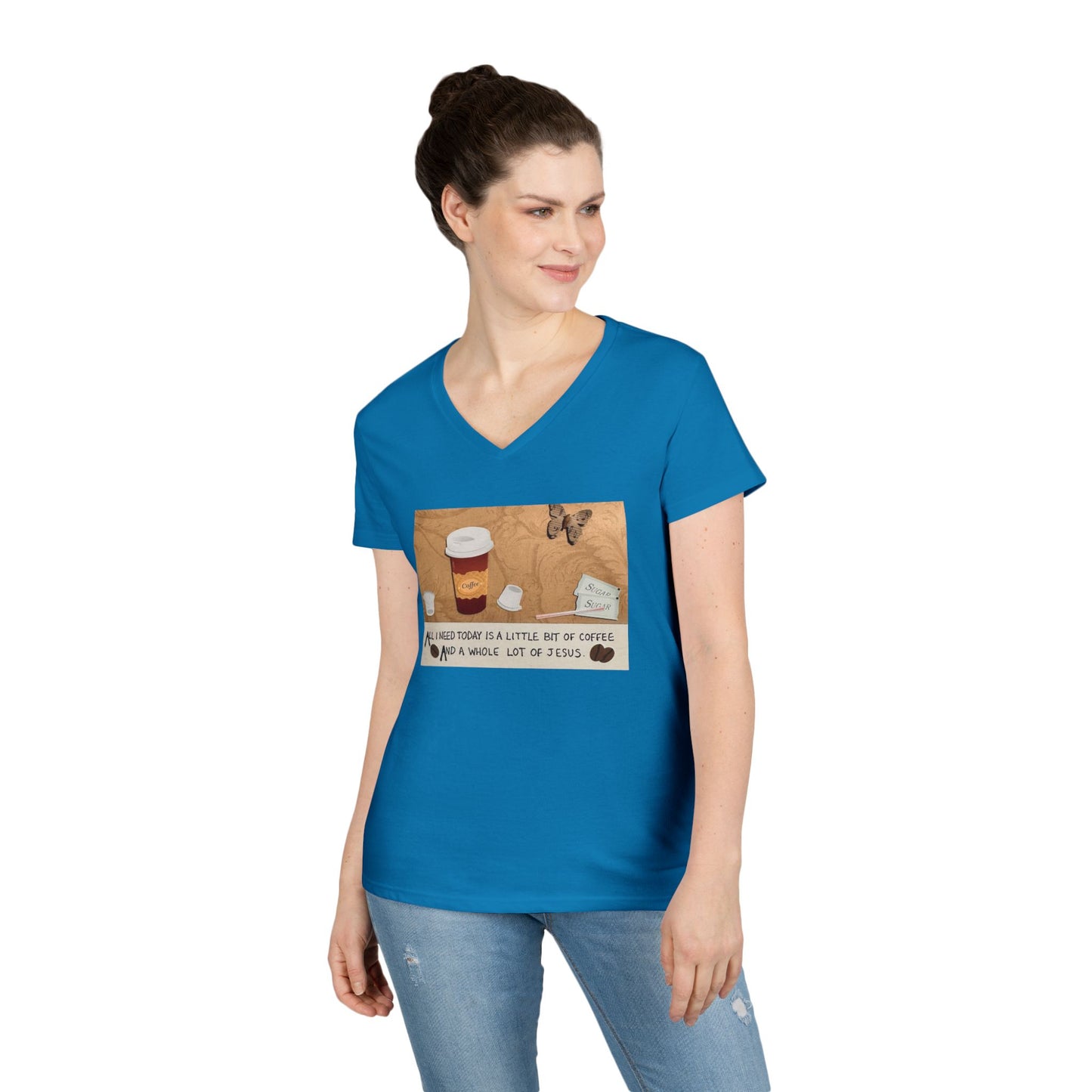 Coffee & Jesus V-Neck T-Shirt for Women