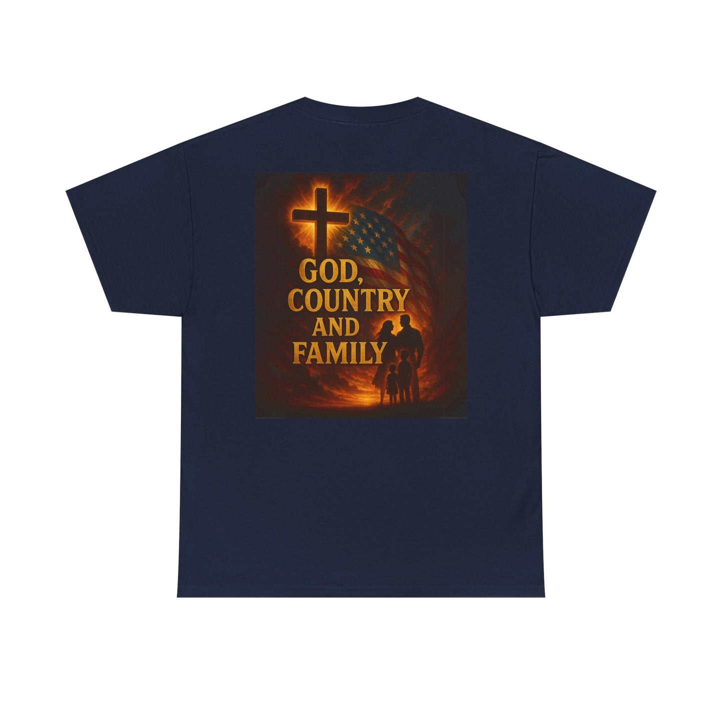 Patriotic Unisex Heavy Cotton Tee - God Country Family, Independence Day Shirt, Veteran Gift, Family Gathering Tee, Fourth of July Clothing
