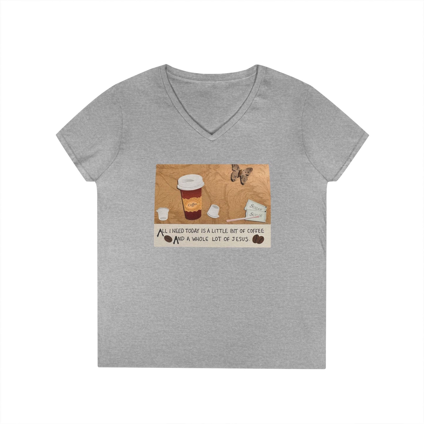 Coffee & Jesus V-Neck T-Shirt for Women