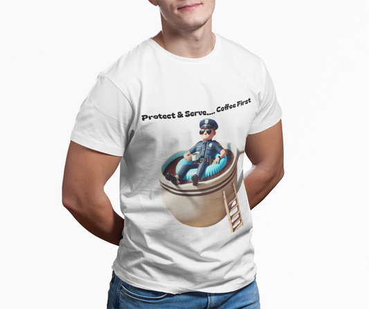 Coffee First Unisex T-Shirt - Protect & Serve Design