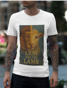 Lion and the Lamb Unisex Heavy Cotton Tee - Spiritual Symbolism Shirt for Faith and Inspiration