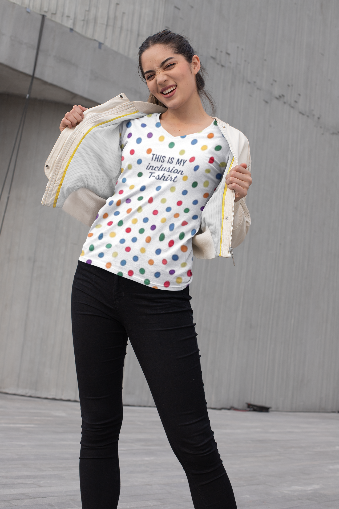 Inclusion Themed Women's T-Shirt, Colorful Dot Design, Gift for Teachers, Inclusive Fashion, Casual Wear
