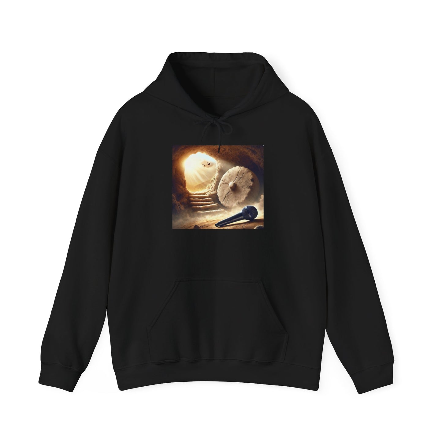 Hooded Sweatshirt Mic Drop in Jesus Tomb Design