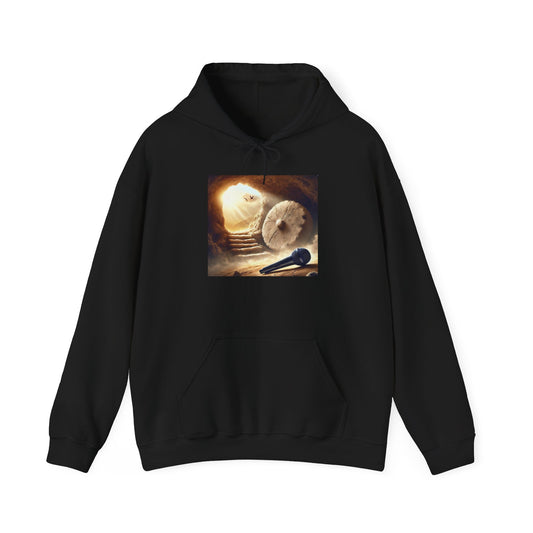 Hooded Sweatshirt Mic Drop in Jesus Tomb Design